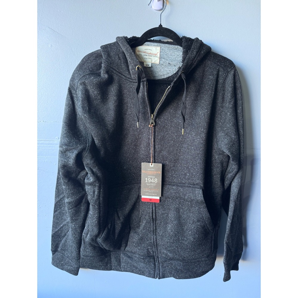 Weatherproof Vintage Mens Full Zip Faux Shearling Lined Hoodie Charcoal Gray M